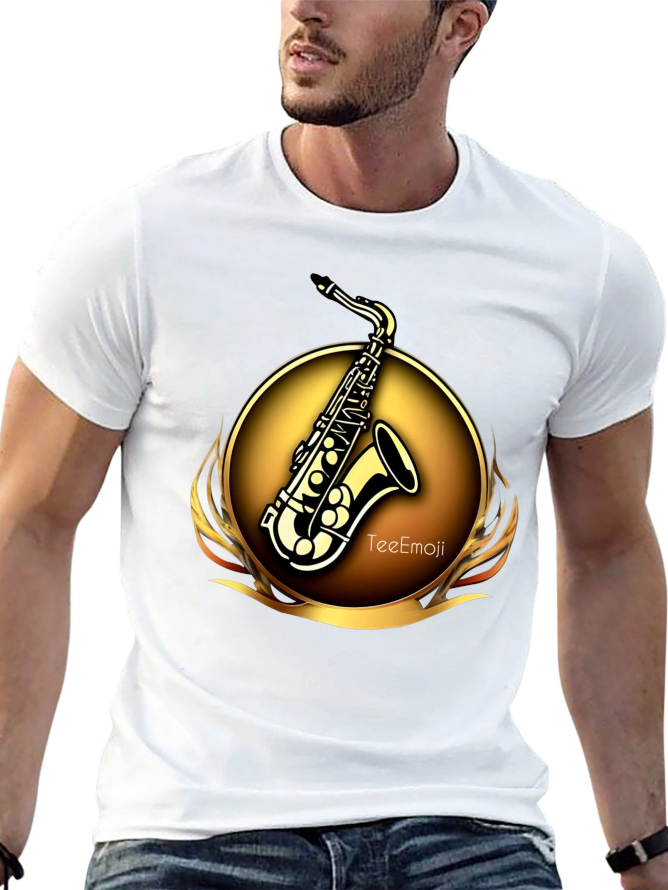 Camiseta Negra Saxofón Dorado Diseño Exclusivo
