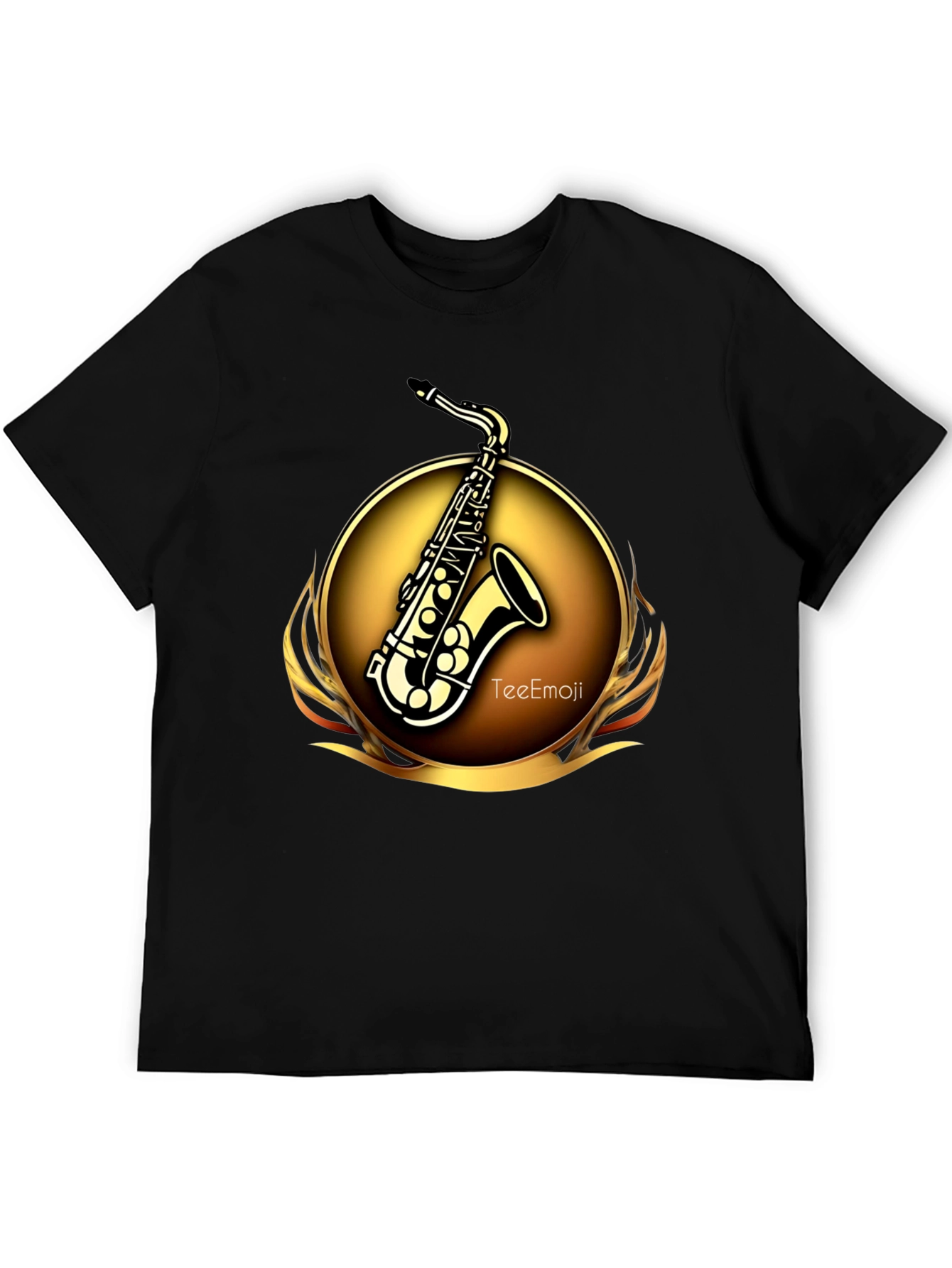 Camiseta Negra Saxofón Dorado Diseño Exclusivo