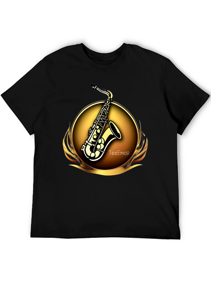 Camiseta Negra Saxofón Dorado Diseño Exclusivo