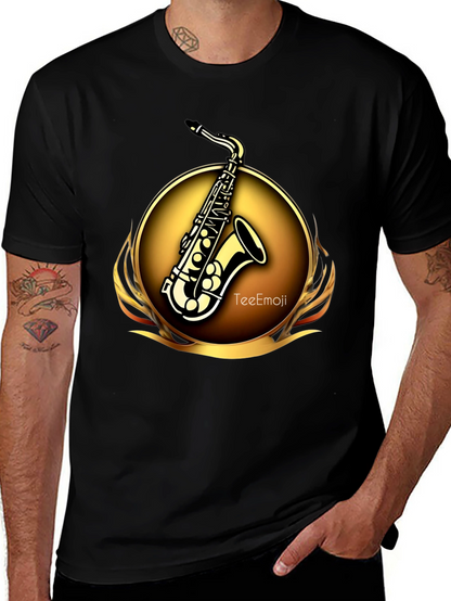 Camiseta Negra Saxofón Dorado Diseño Exclusivo