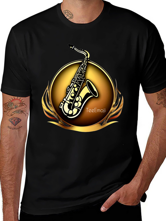 Camiseta Negra Saxofón Dorado Diseño Exclusivo