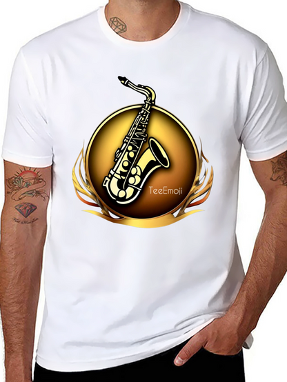 Camiseta Negra Saxofón Dorado Diseño Exclusivo