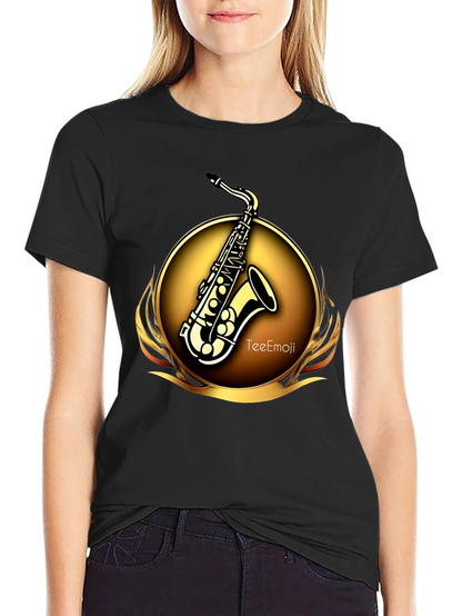 Camiseta Negra Saxofón Dorado Diseño Exclusivo
