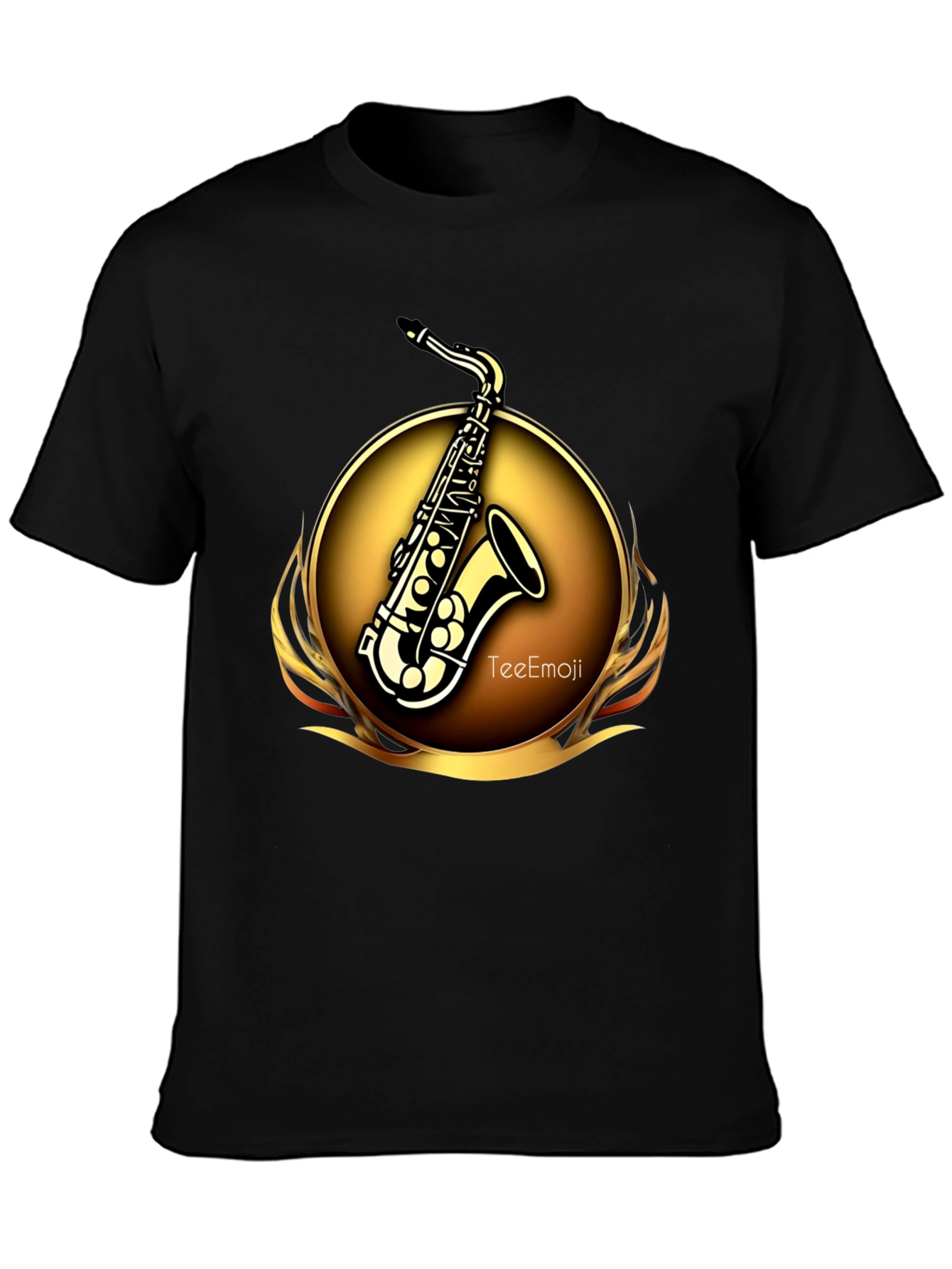 Camiseta Negra Saxofón Dorado Diseño Exclusivo
