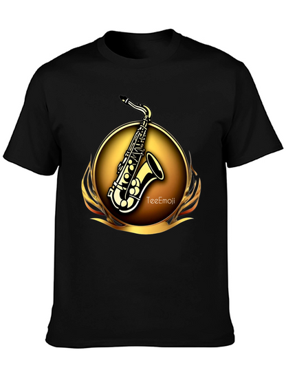 Camiseta Negra Saxofón Dorado Diseño Exclusivo