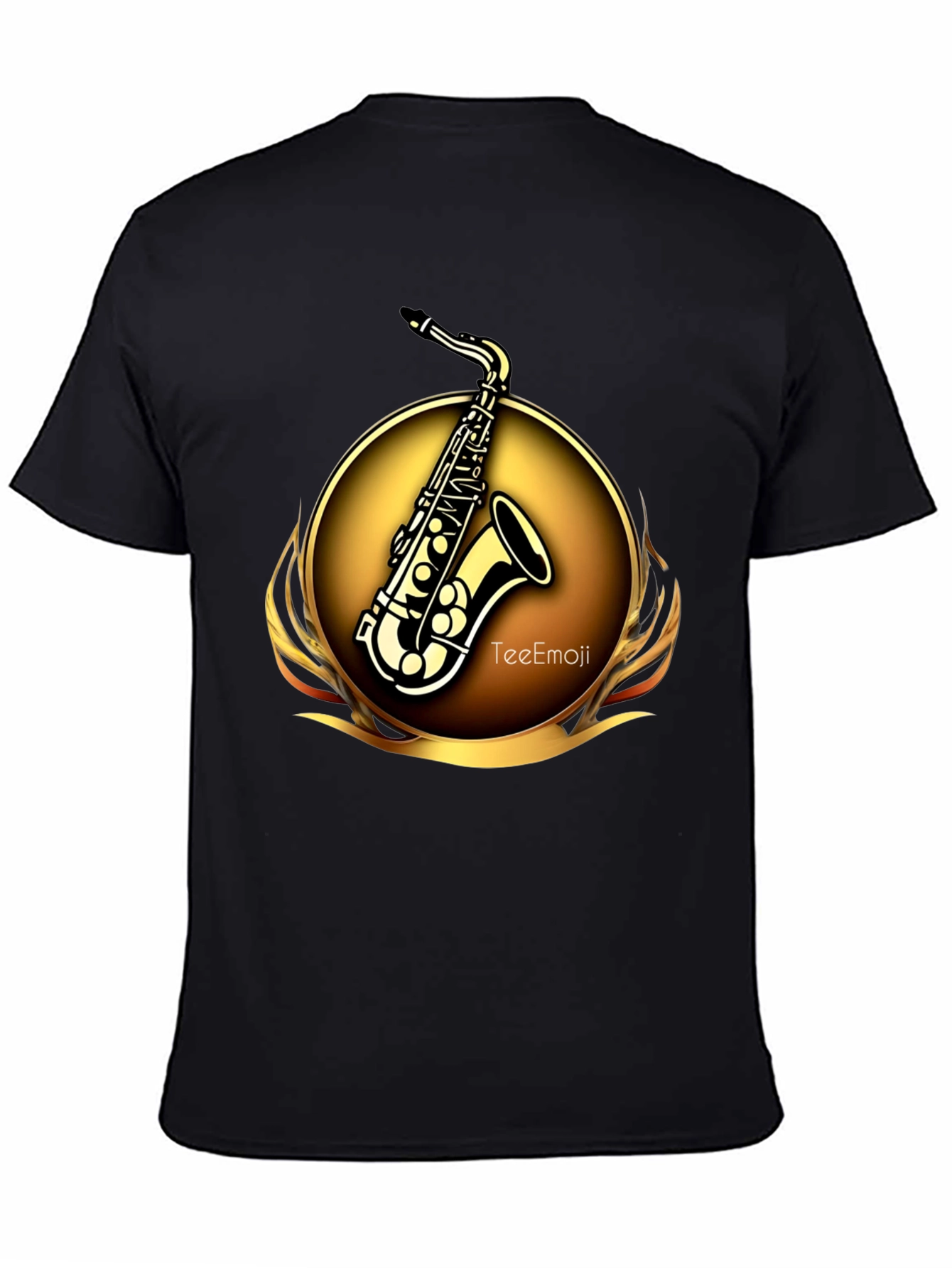 Camiseta Negra Saxofón Dorado Diseño Exclusivo