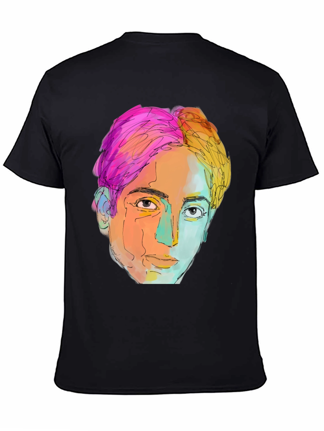 Camiseta Negra con Diseño Artístico de Rostro