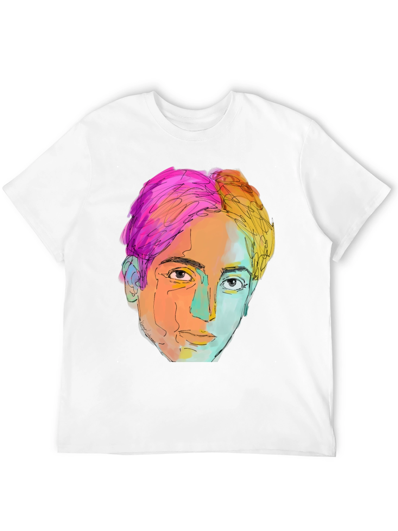 Camiseta Negra con Diseño Artístico de Rostro