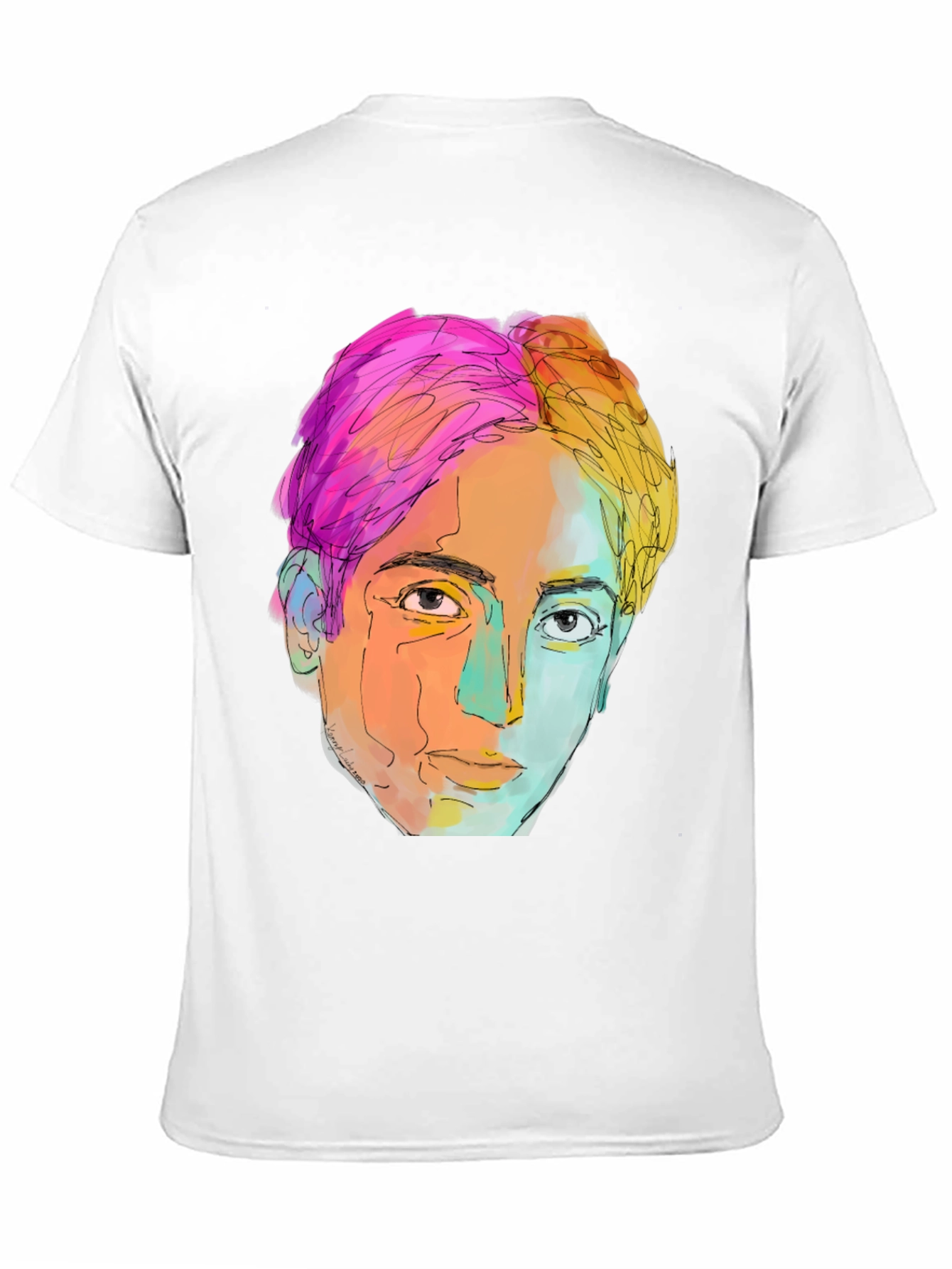 Camiseta Negra con Diseño Artístico de Rostro