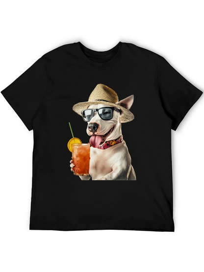 Camiseta Negra con Perro Bebiendo Cóctel