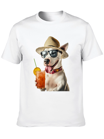 Camiseta Negra con Perro Bebiendo Cóctel