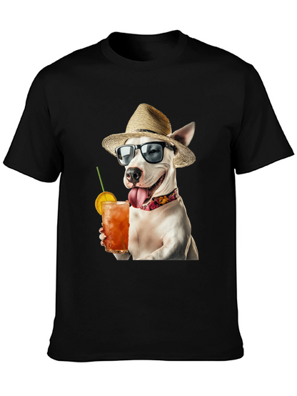 Camiseta Negra con Perro Bebiendo Cóctel
