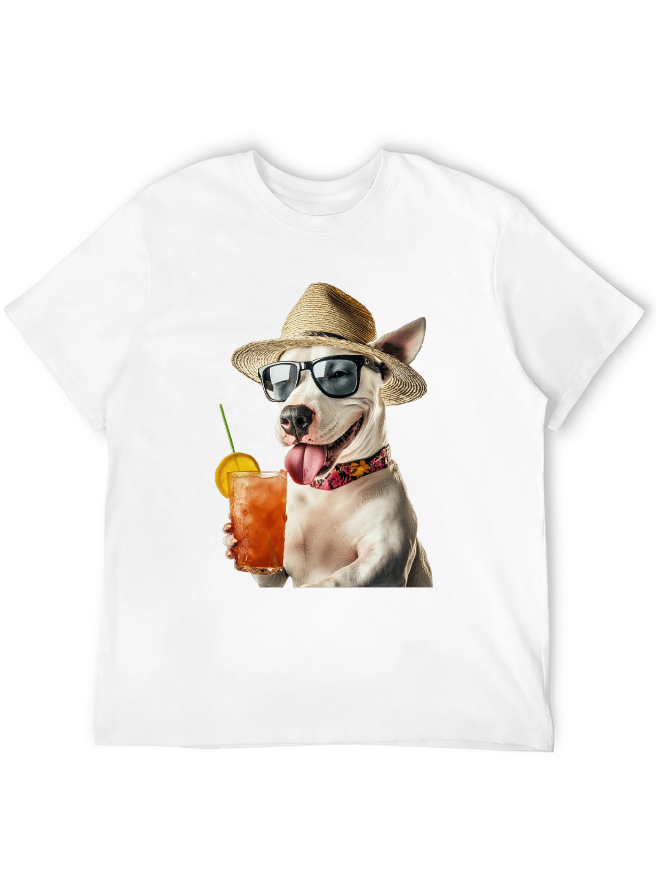 Camiseta Negra con Perro Bebiendo Cóctel