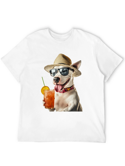 Camiseta Negra con Perro Bebiendo Cóctel