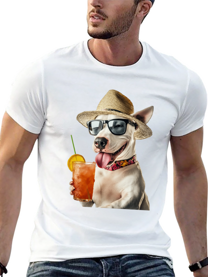 Camiseta Negra con Perro Bebiendo Cóctel
