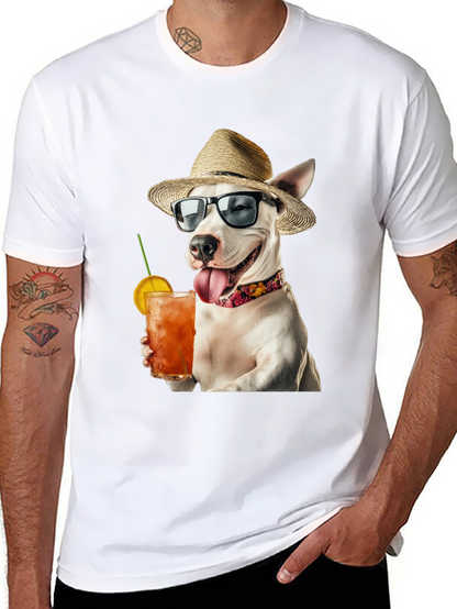 Camiseta Negra con Perro Bebiendo Cóctel