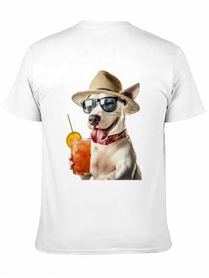 Camiseta Negra con Perro Bebiendo Cóctel