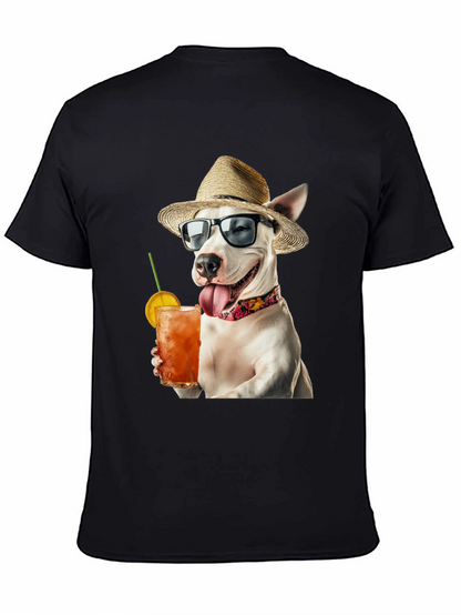 Camiseta Negra con Perro Bebiendo Cóctel