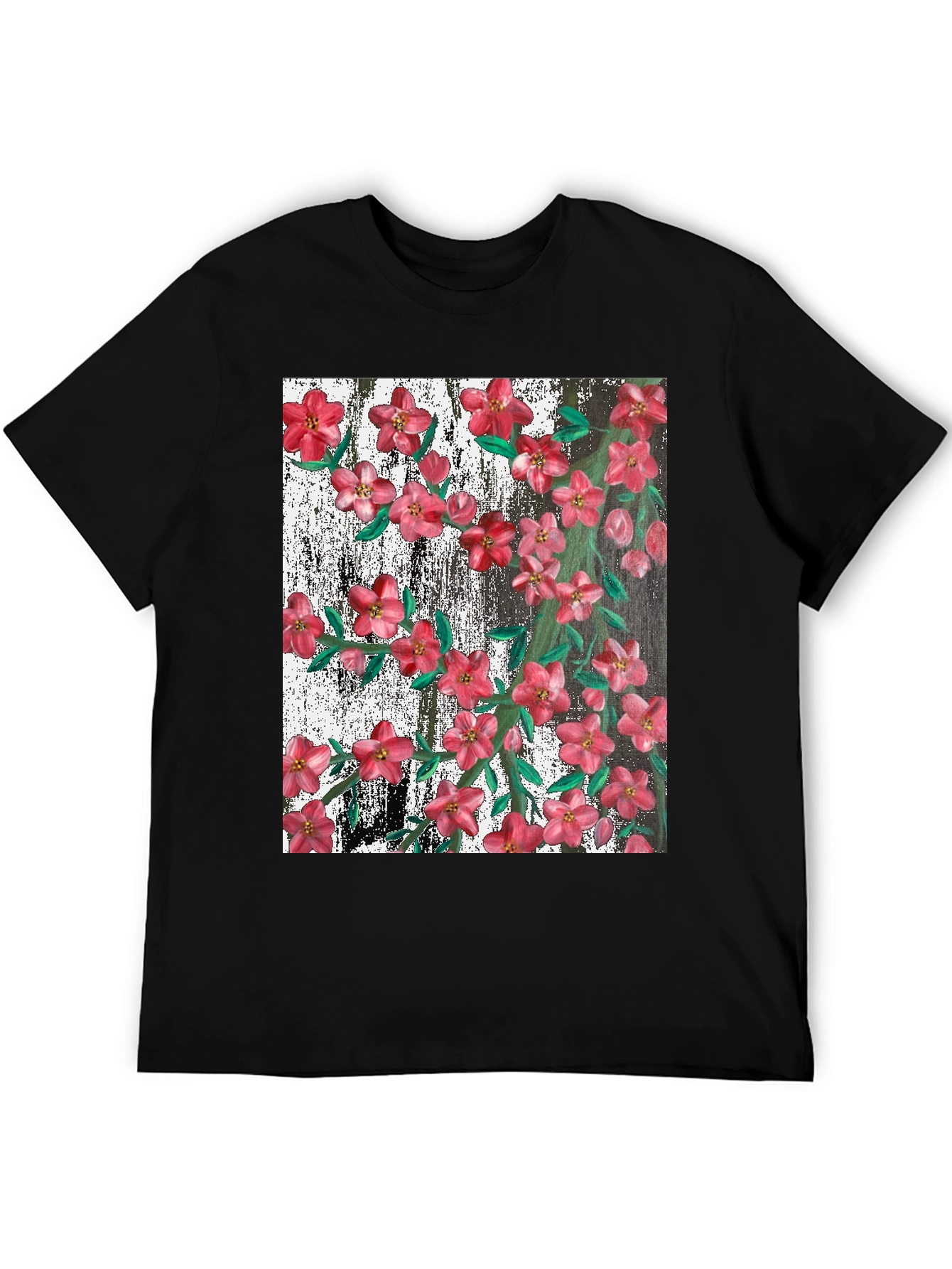 Camiseta Negra con Estampado Floral Artístico