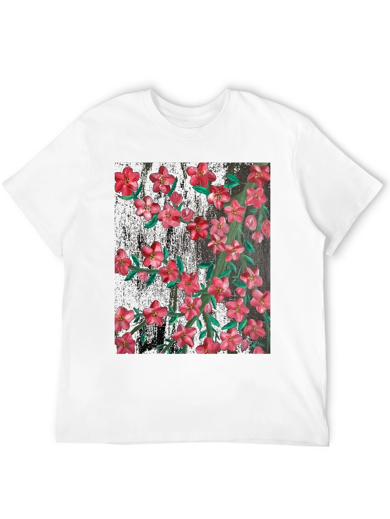 Camiseta Negra con Estampado Floral Artístico