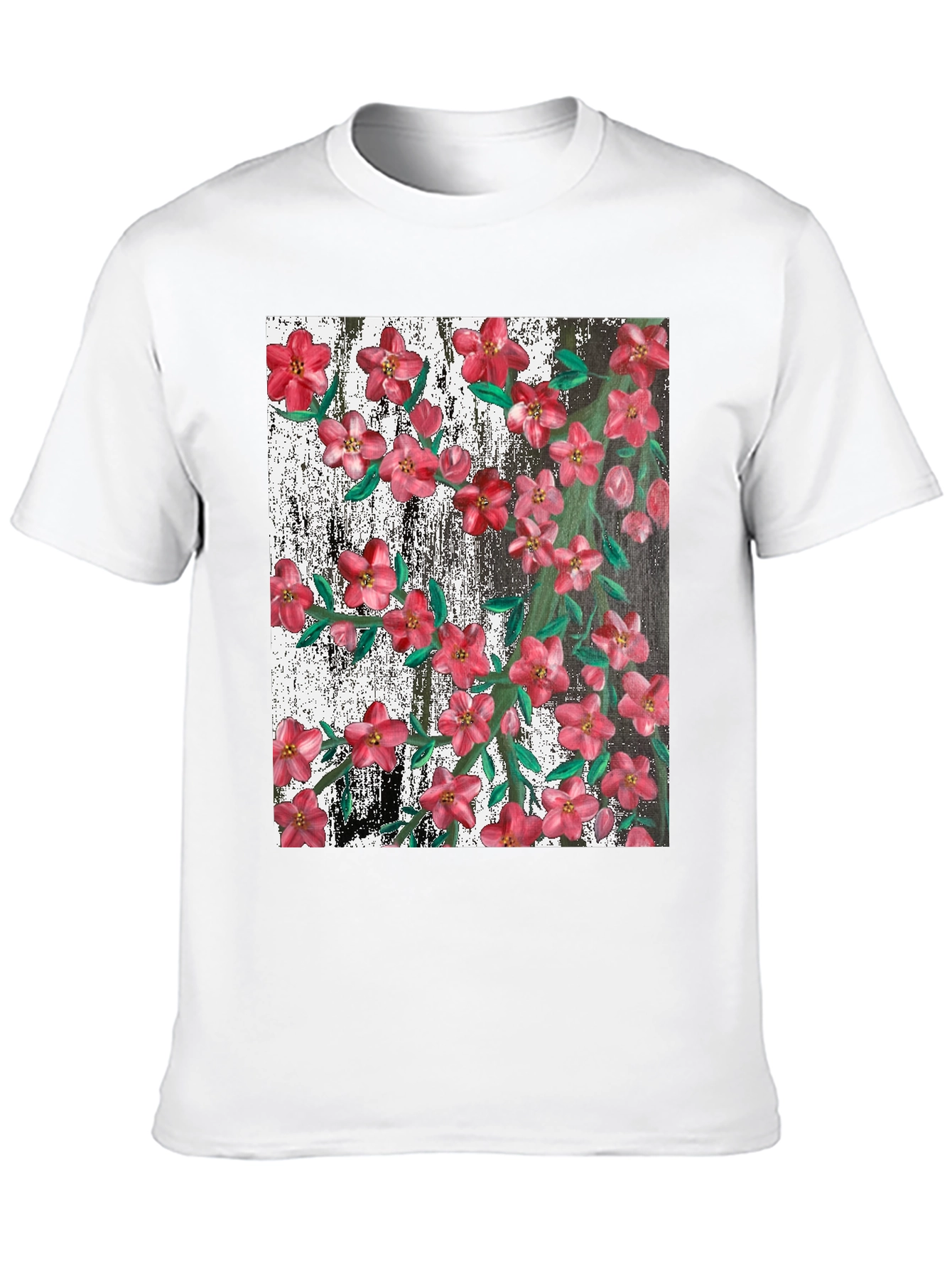 Camiseta Negra con Estampado Floral Artístico