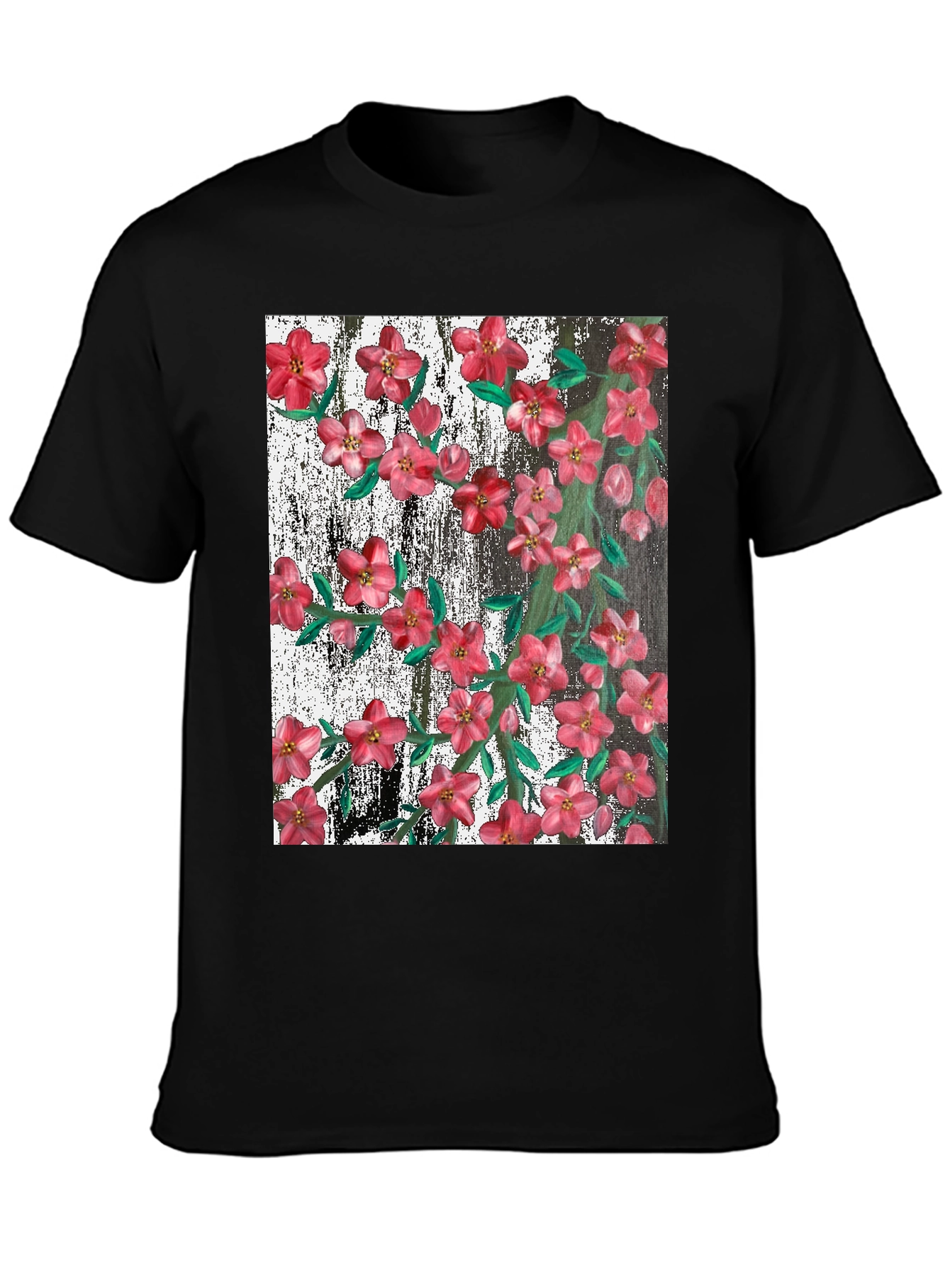 Camiseta Negra con Estampado Floral Artístico