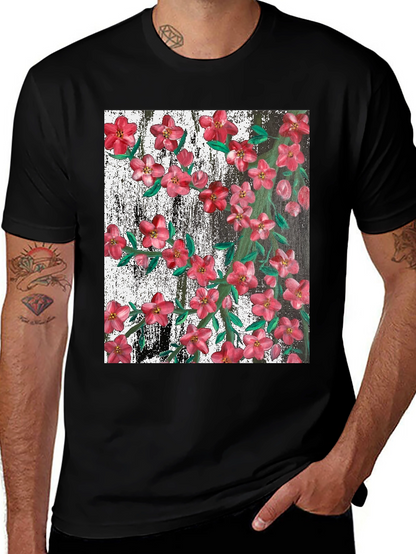 Camiseta Negra con Estampado Floral Artístico