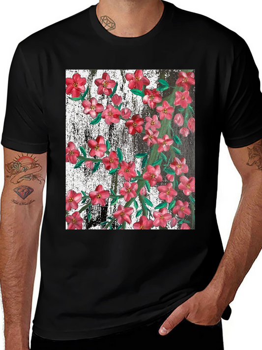 Camiseta Negra con Estampado Floral Artístico
