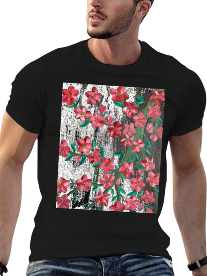 Camiseta Negra con Estampado Floral Artístico