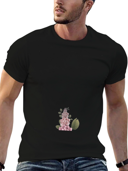 Camiseta Negra con Diseño Floral Elegante para Hombre