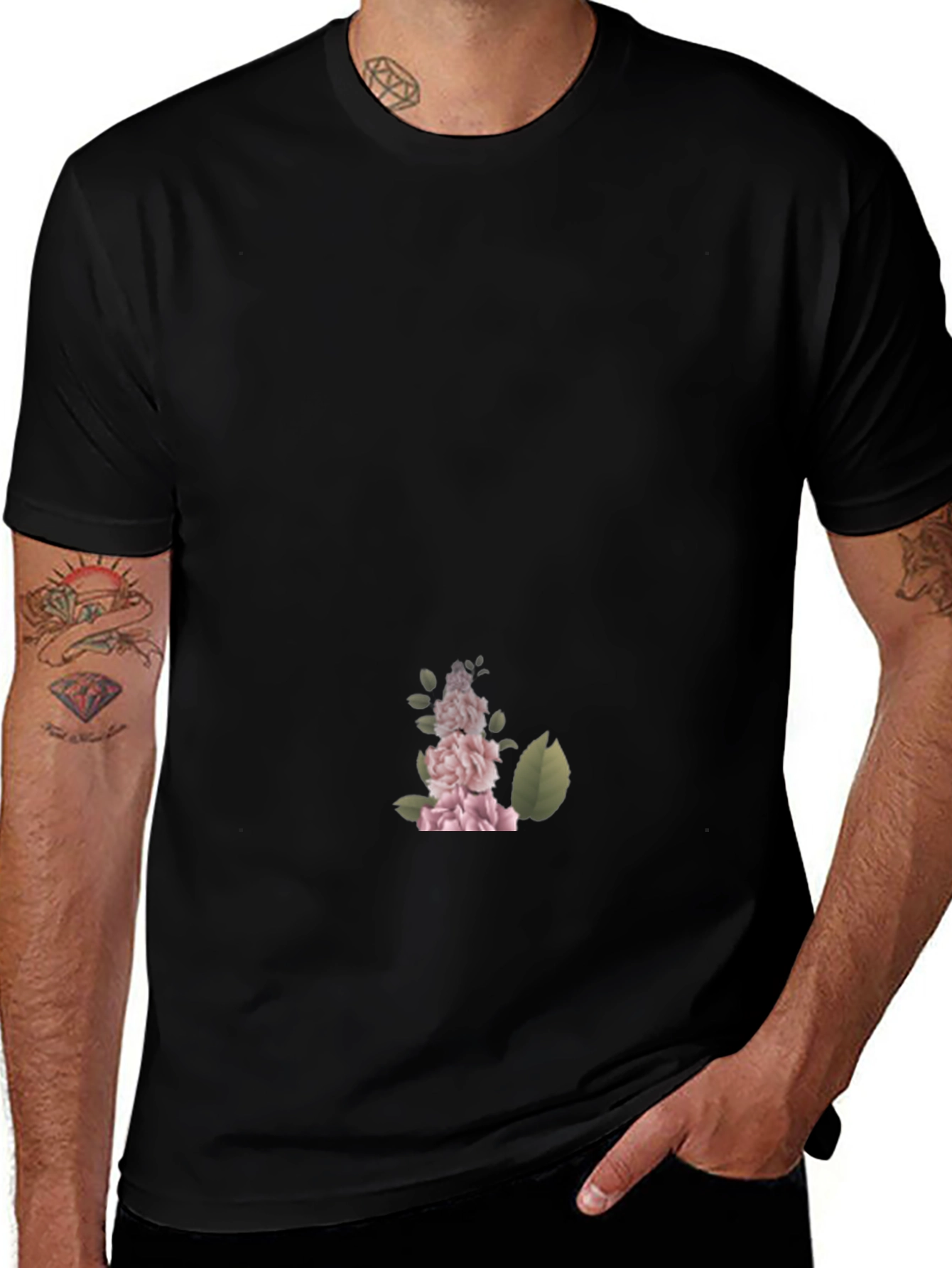 Camiseta Negra con Diseño Floral Elegante para Hombre