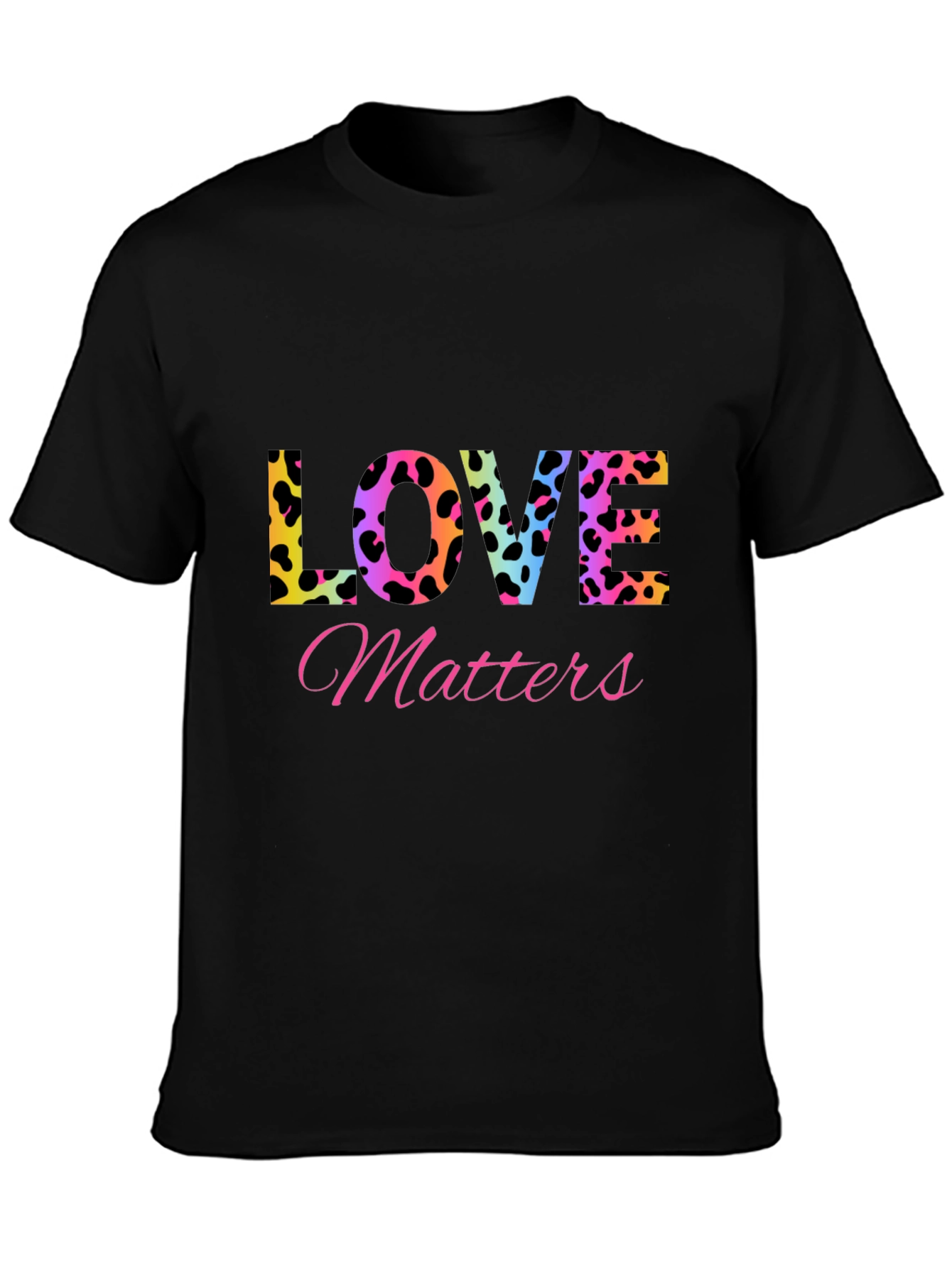 Camiseta Negra Love Matters Estampado Leopardo