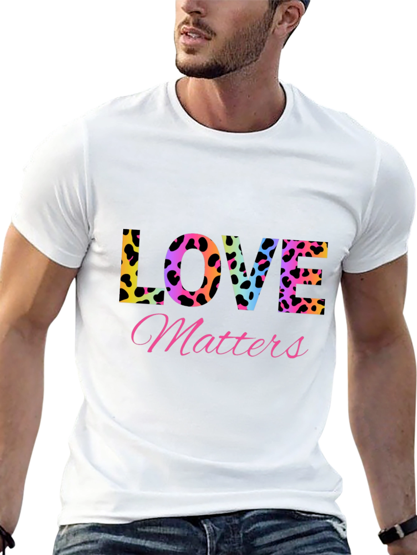 Camiseta Negra Love Matters Estampado Leopardo