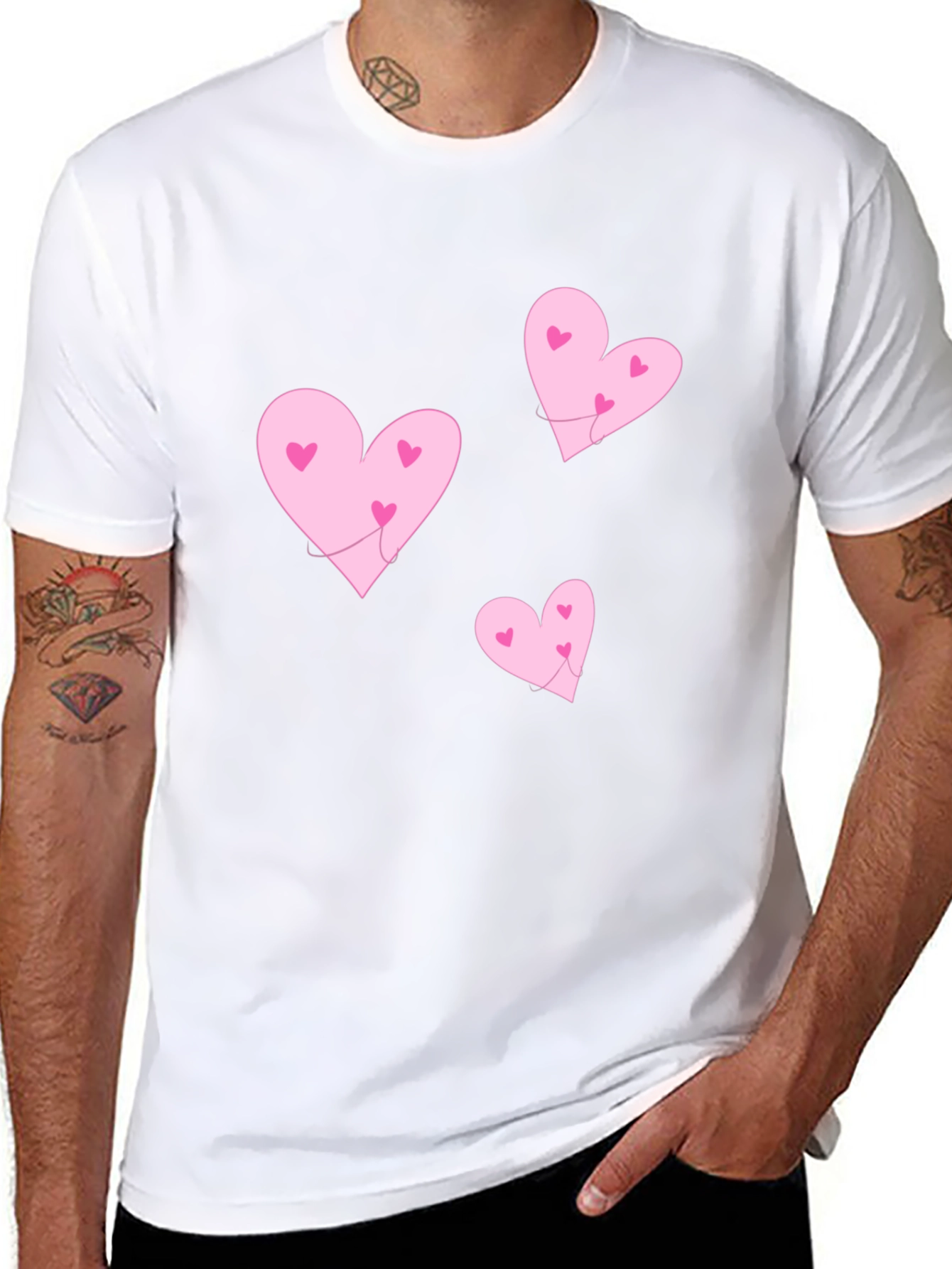 Camiseta Negra Corazones Rosas Amor