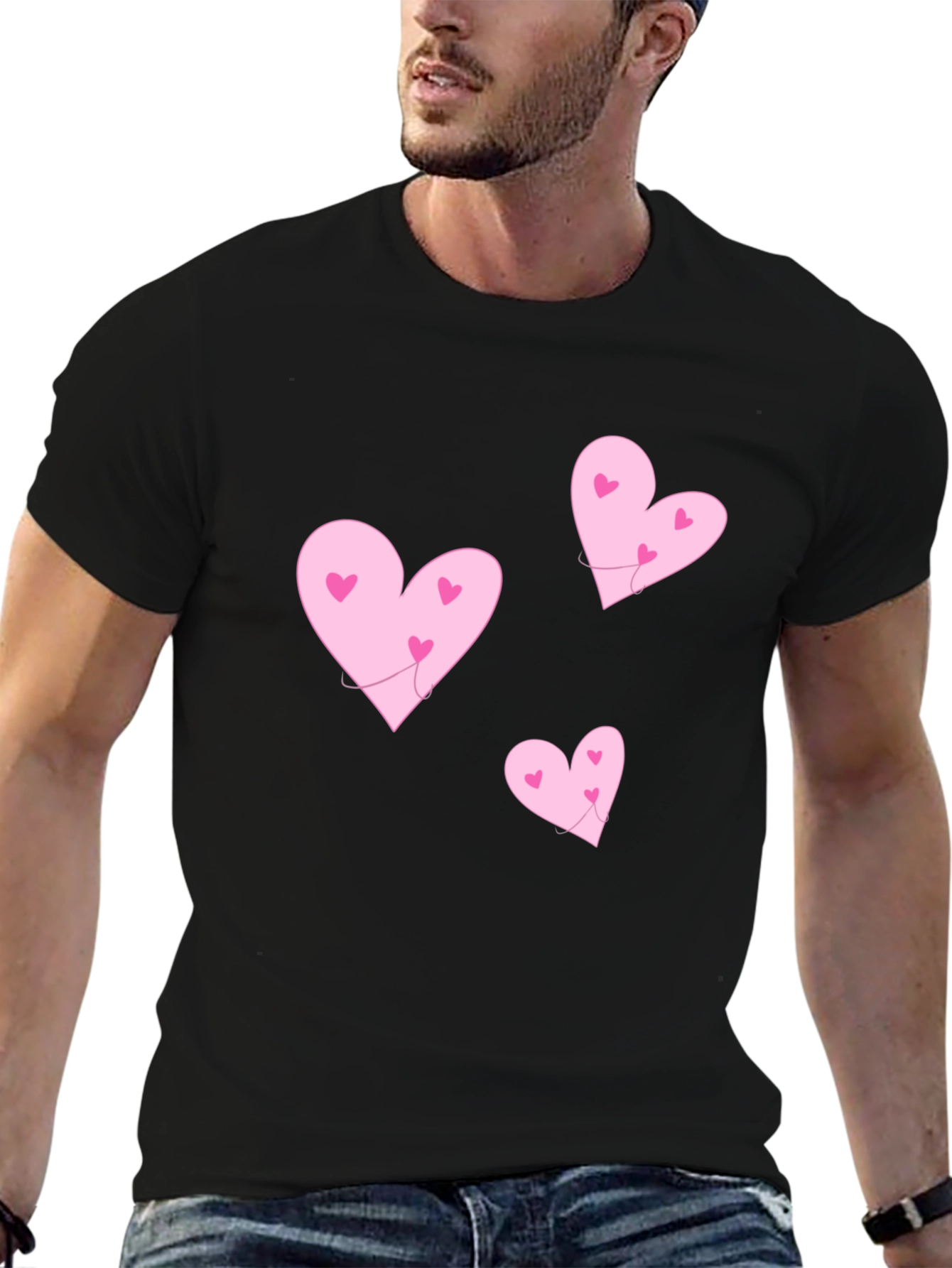 Camiseta Negra Corazones Rosas Amor