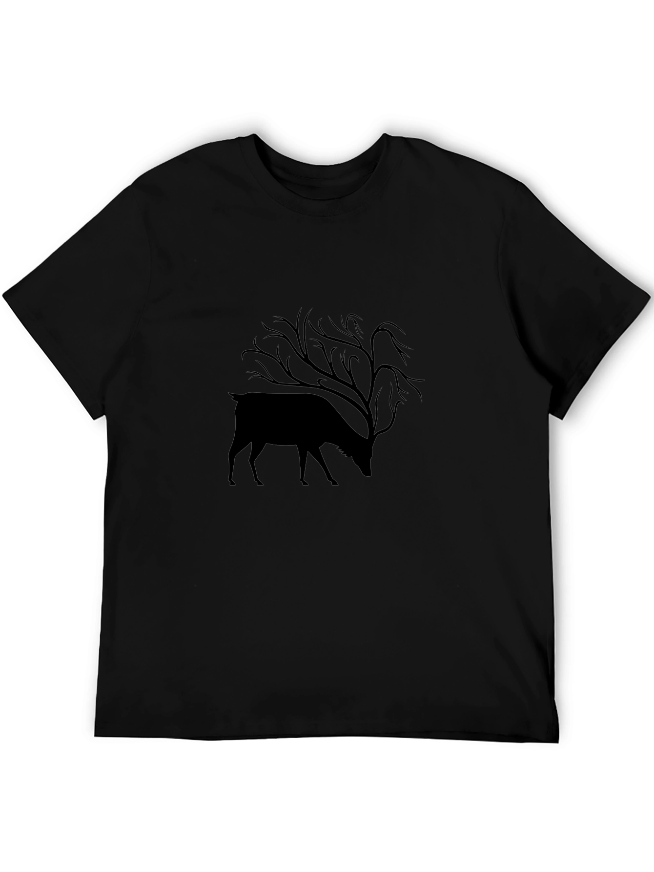 Camiseta Negra con Diseño de Ciervo Arborizado