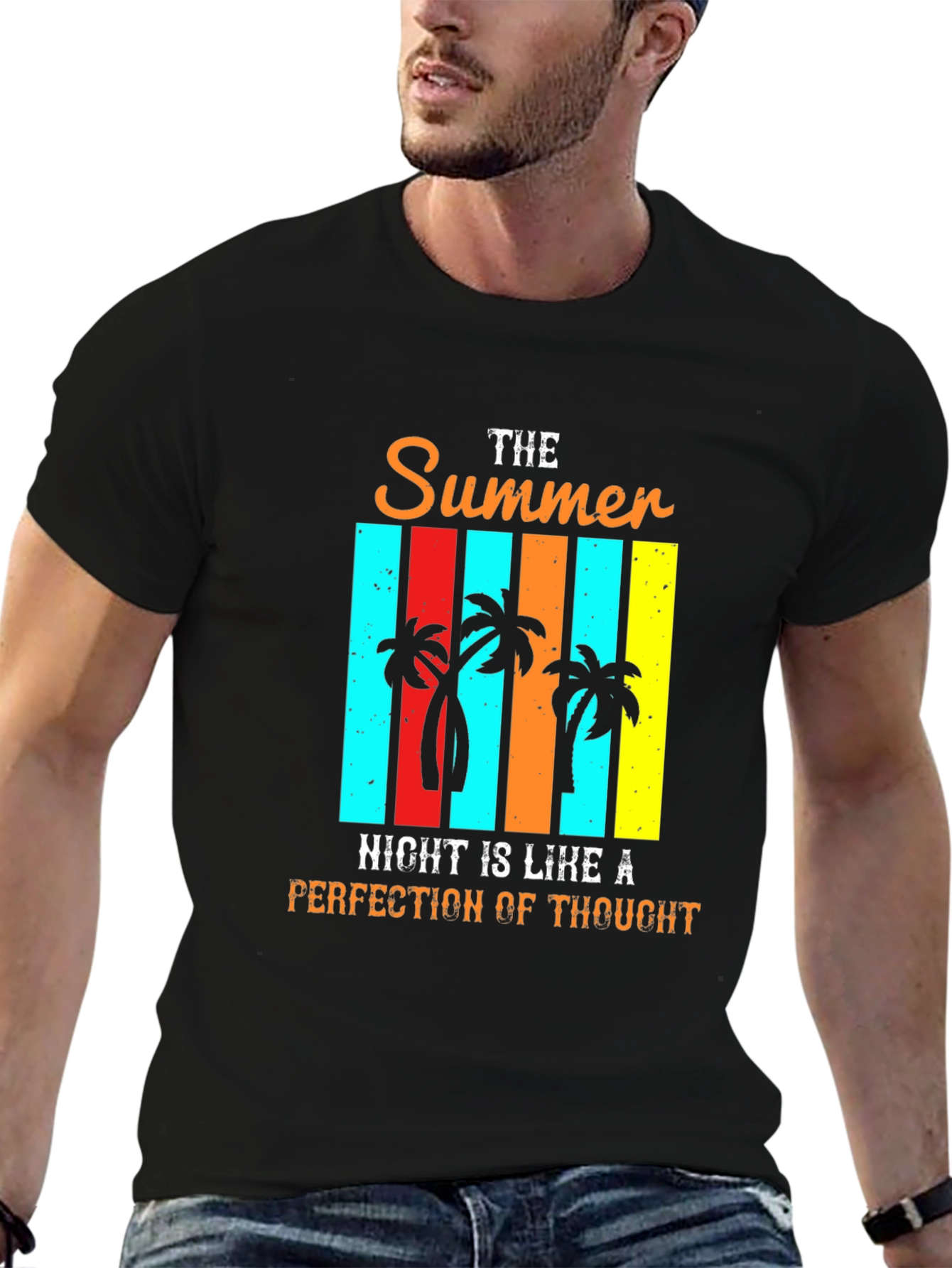 Camiseta Negra Estampada de Verano para Hombre