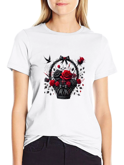 Camiseta Negra con Cesta de Rosas Góticas