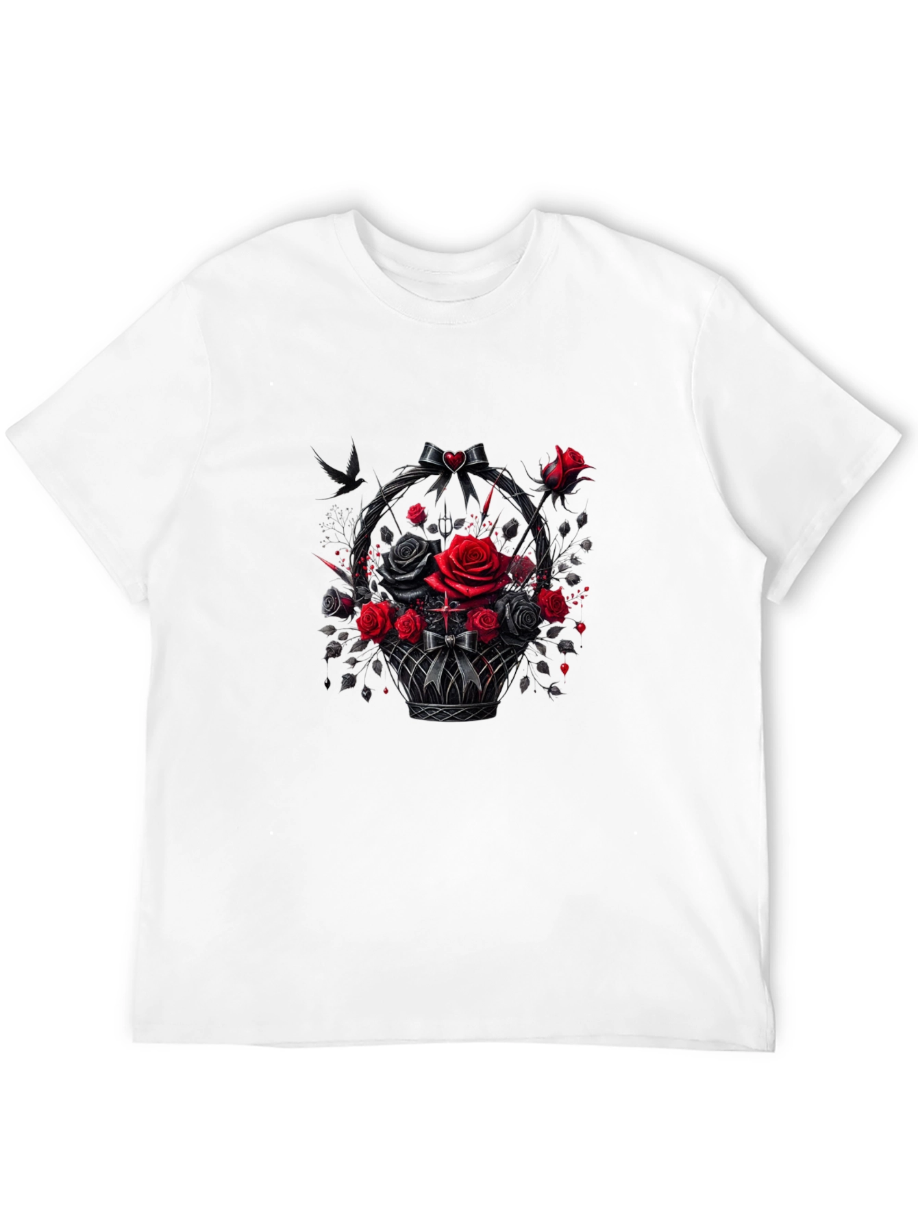 Camiseta Negra con Cesta de Rosas Góticas