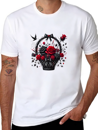 Camiseta Negra con Cesta de Rosas Góticas