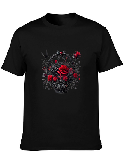 Camiseta Negra con Cesta de Rosas Góticas