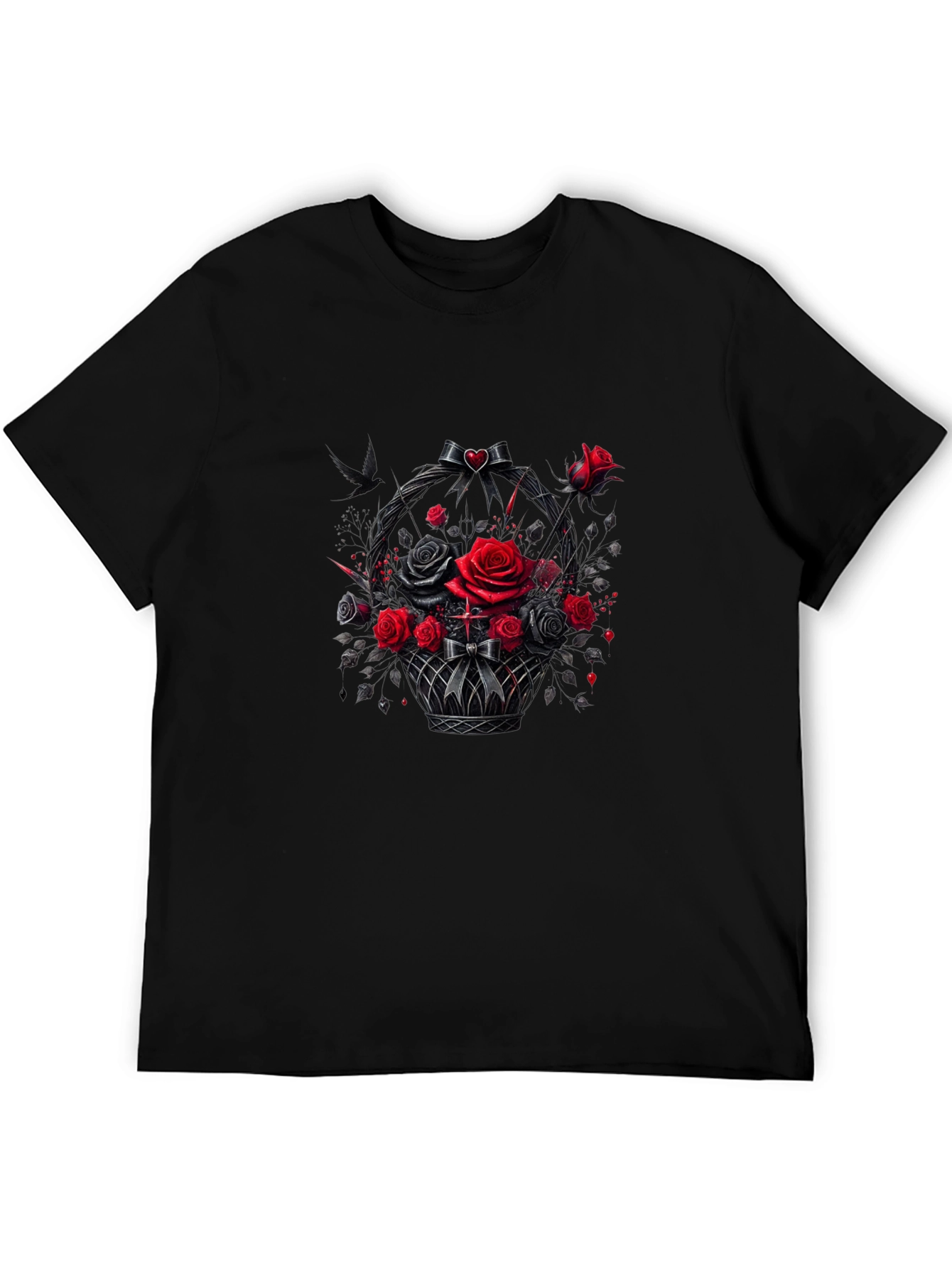Camiseta Negra con Cesta de Rosas Góticas