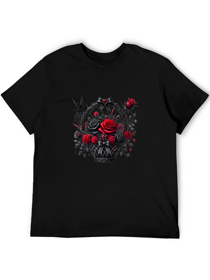 Camiseta Negra con Cesta de Rosas Góticas