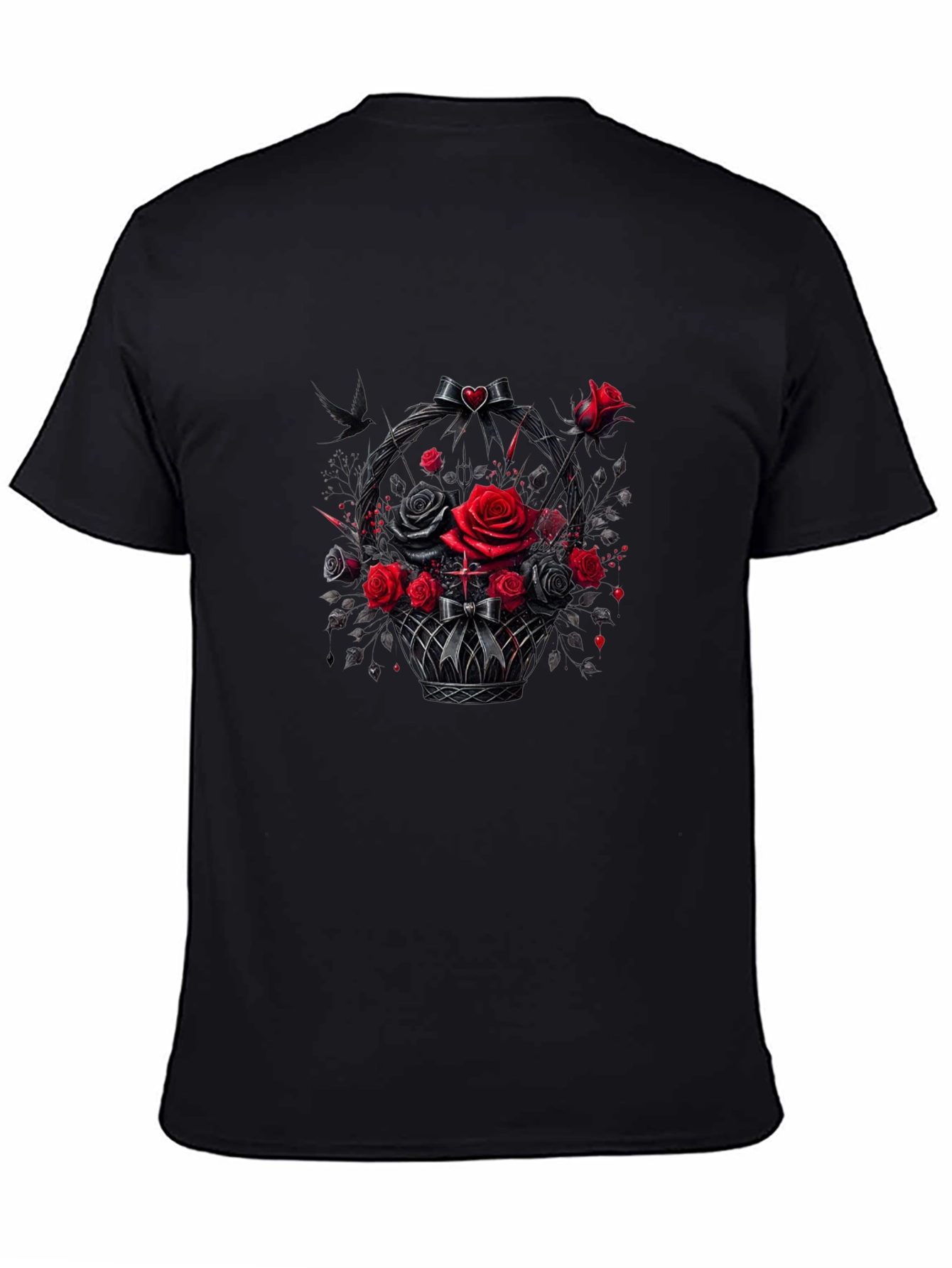 Camiseta Negra con Cesta de Rosas Góticas