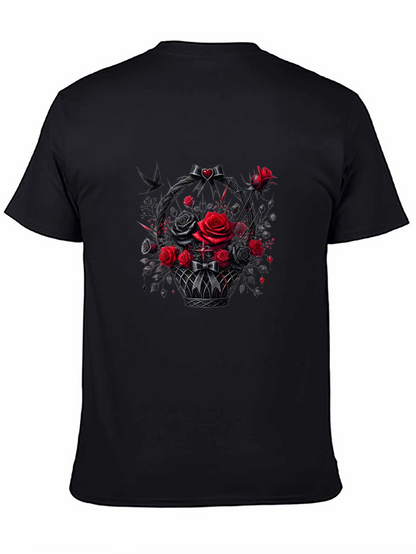 Camiseta Negra con Cesta de Rosas Góticas