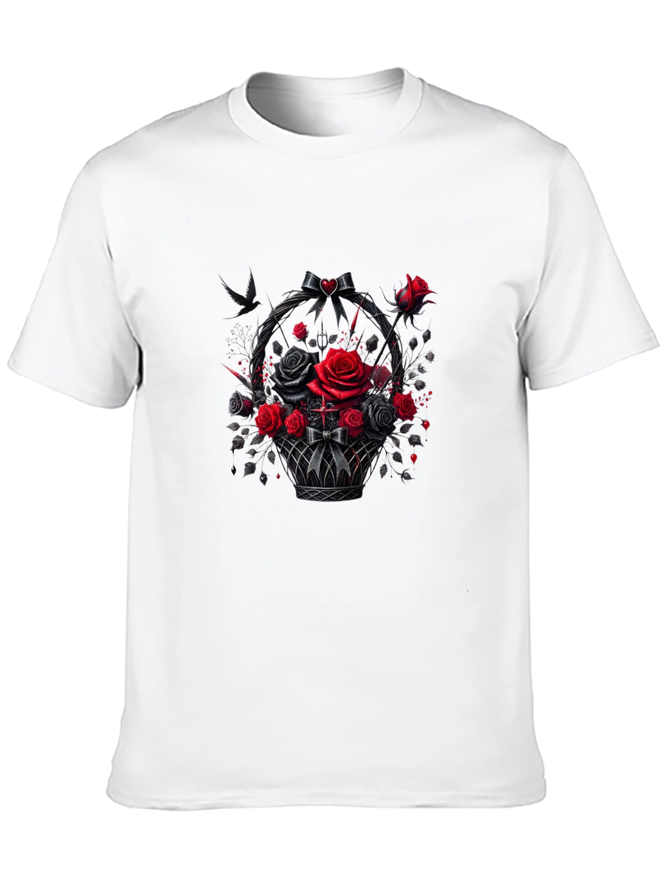 Camiseta Negra con Cesta de Rosas Góticas