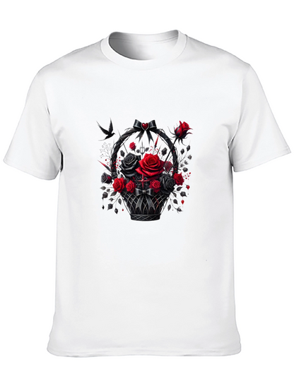 Camiseta Negra con Cesta de Rosas Góticas