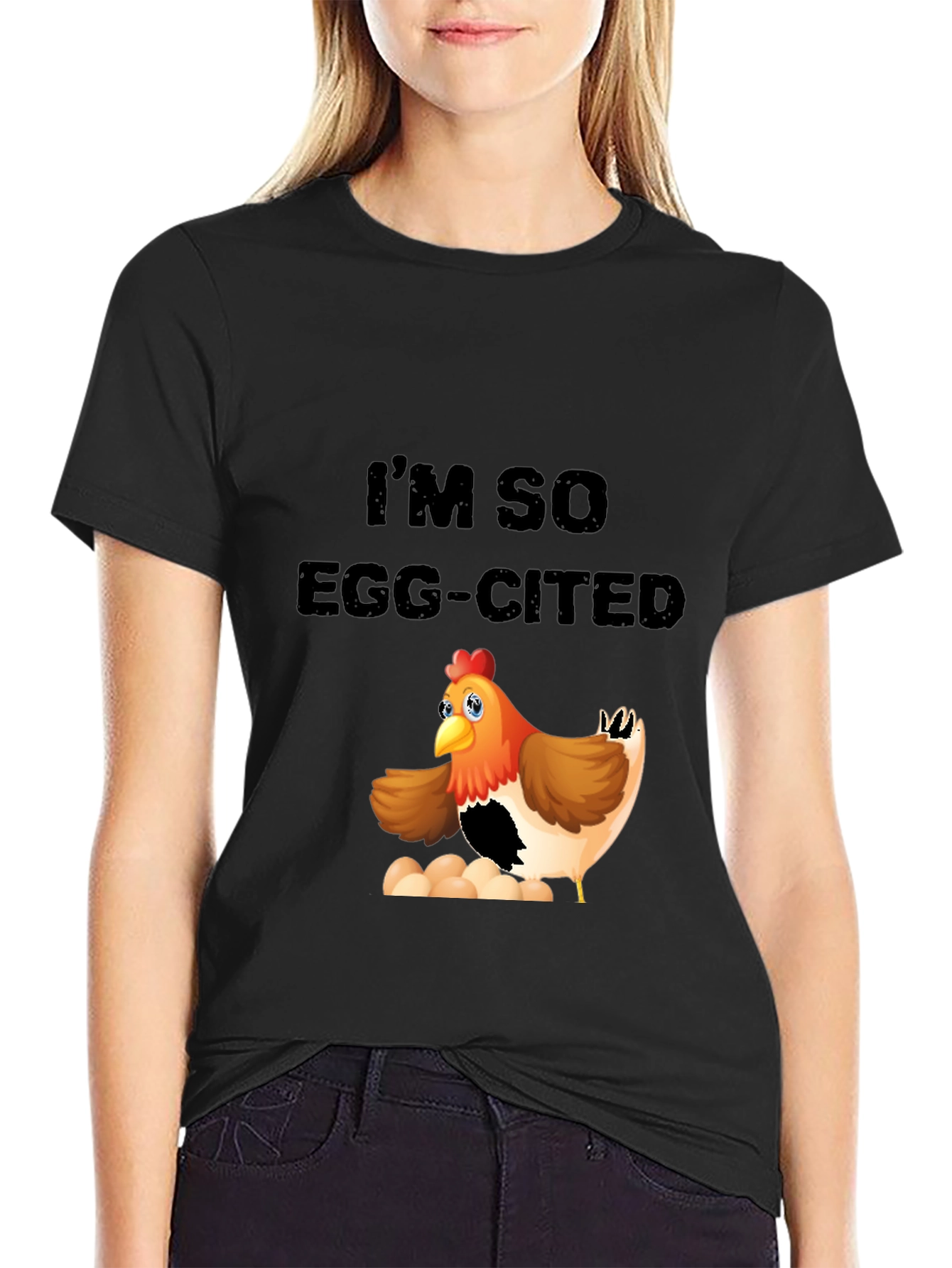 Camiseta Negra con Diseño de Pollo Divertido