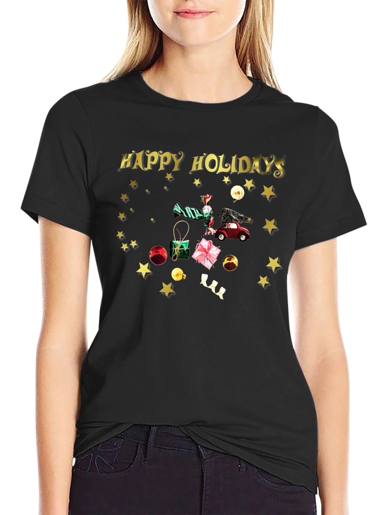 Camiseta Festiva Negra Felices Fiestas