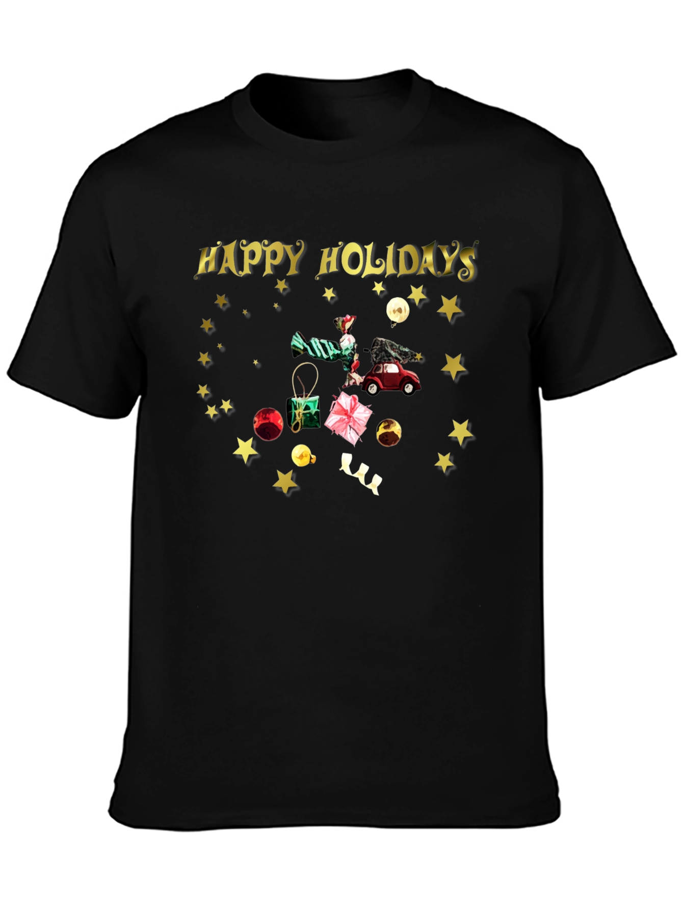 Camiseta Festiva Negra Felices Fiestas